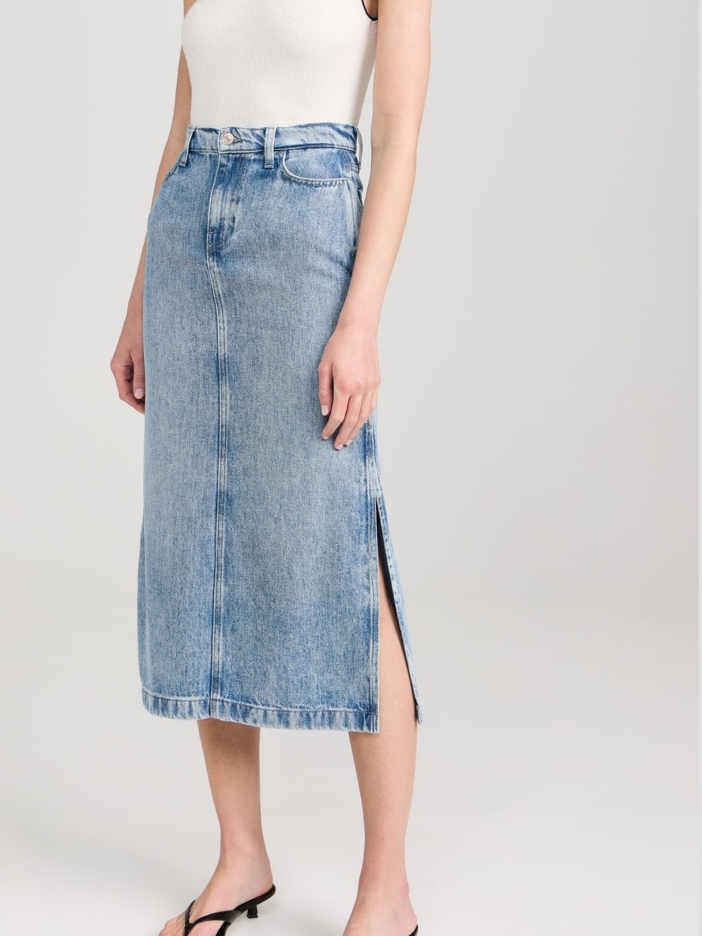 7 For All Mankind Light Blue Denim Midi Skirt with Side Slit